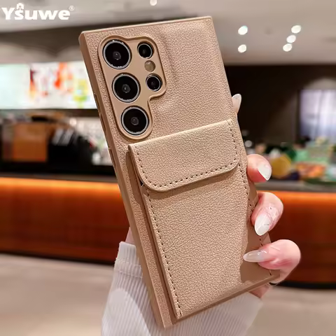 Luxury Shockproof Leather Silicone Wallet Card Holder Phone Case For Samsung S24 Ultra S23 Plus S22 S21 Full Protection Cover