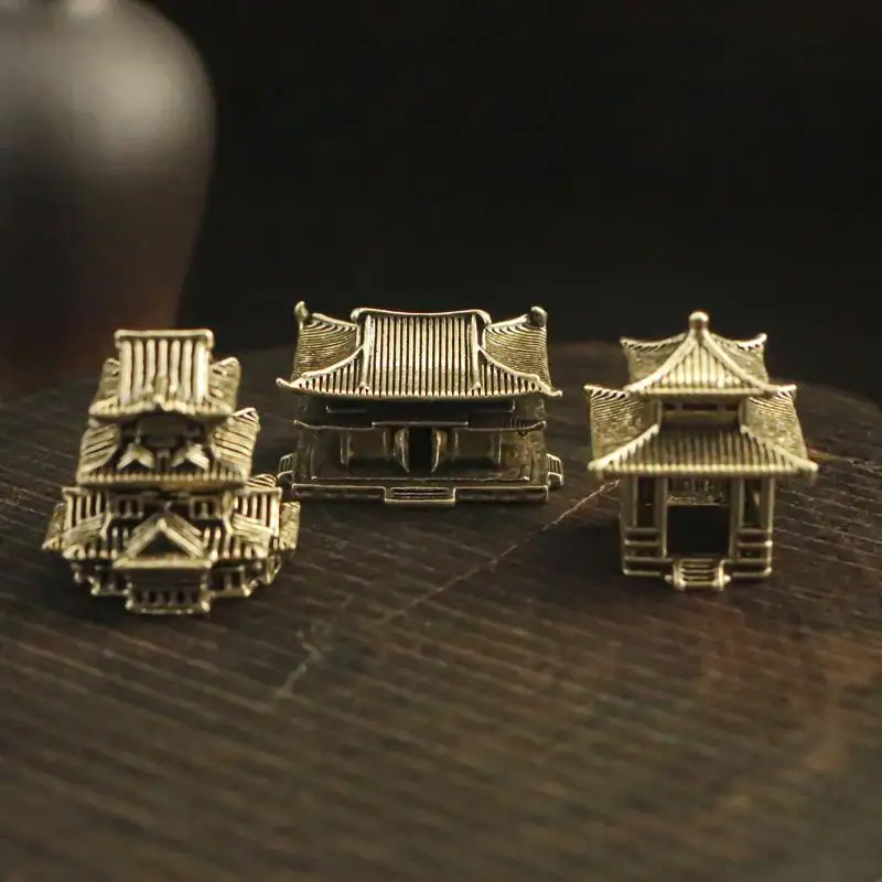 Brass Ancient Structure Model Miniature Figurines Handmade Architecture Home Decor for Living Space
