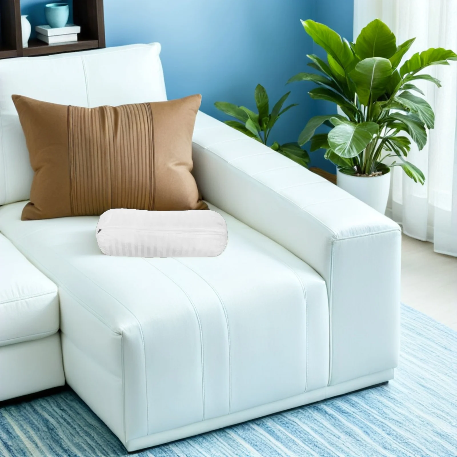 

2Pcs Round Pillow Protector Waist Cushion Cover with Zipper for Neck Lumbar Support Easy Clean Cylindrical Bolster Case Office