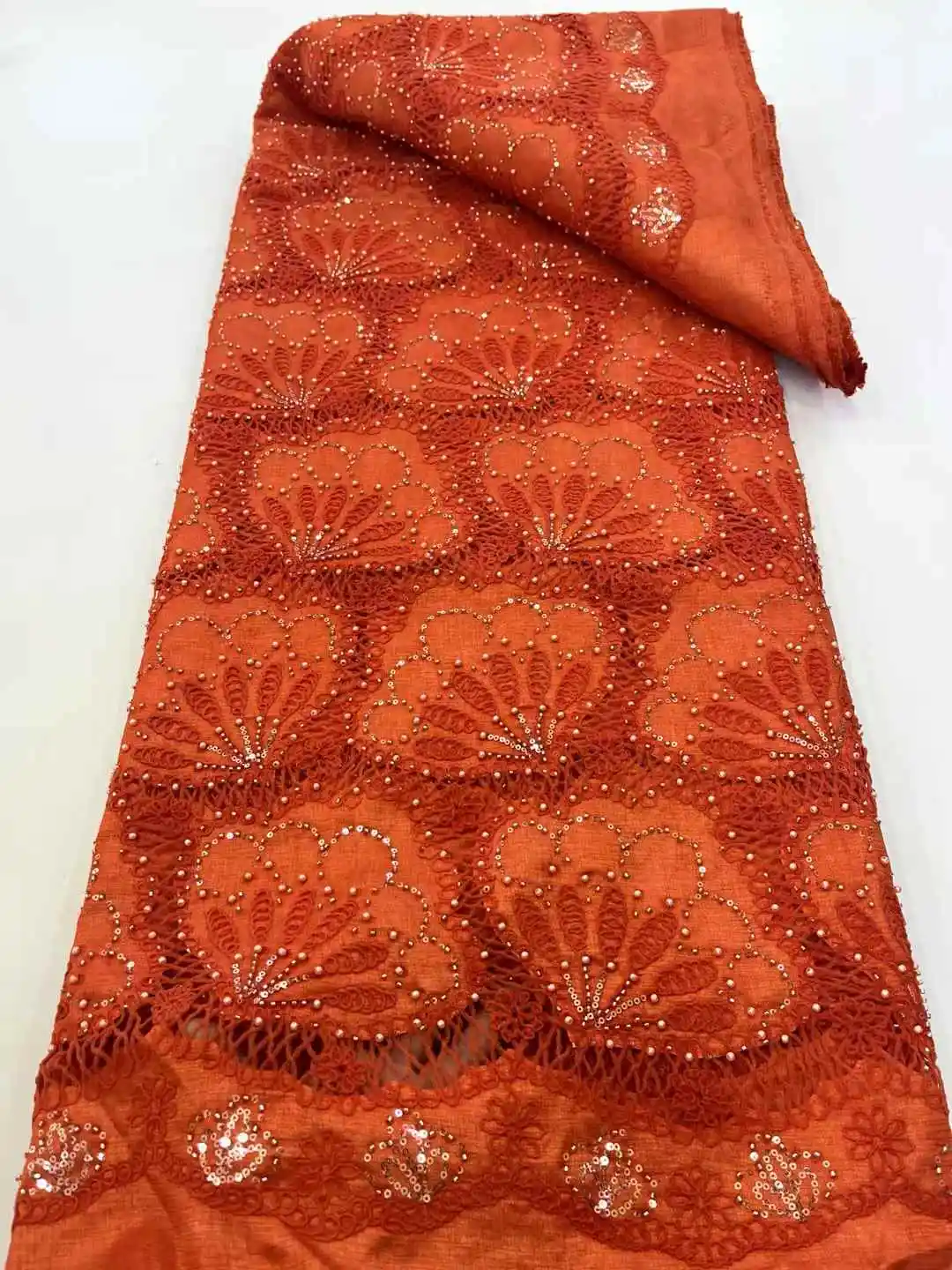 5 Yards Französischer Tüll-Netz-Pailletten-Stoffe, luxuriöser Perlen-Spitzenstoff, afrikanische Spitze für Hochzeitskleid