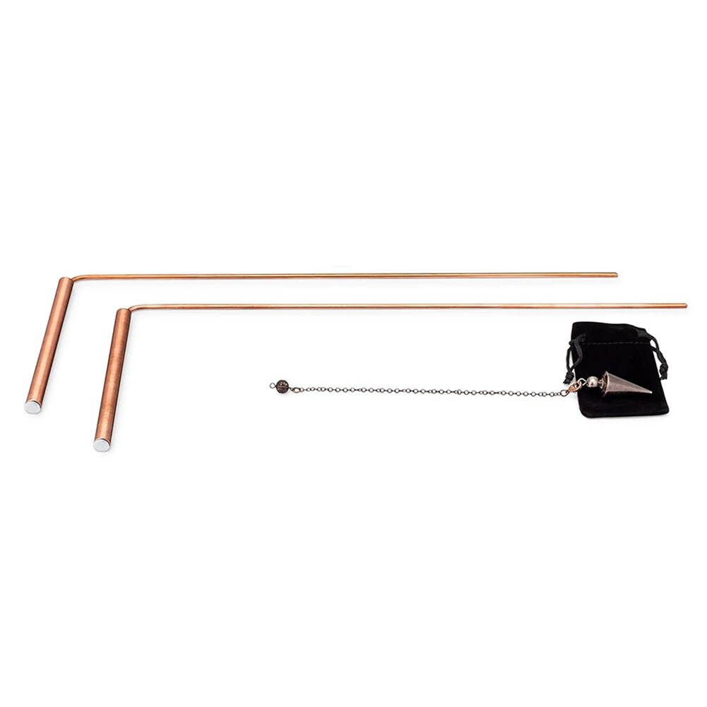 2pcs 99.9% Copper Dowsing Rod Telescopic Probe With Pendulum For Find Water Sources Minerals Psychic Divination Copper Probe view 4