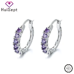 HuiSept Women Earrings 925 Silver Jewelry with Amethyst Gemstone Drop Earrings for Wedding Party Gifts Accessories Wholesale