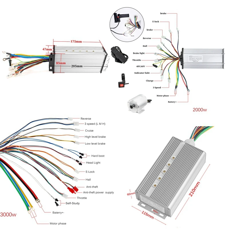 Kit motore Brushless E-bike 60V 2000w motore Scooter elettrico 1000w 48v motore moto elettrica 50A kit di conversione 3000w