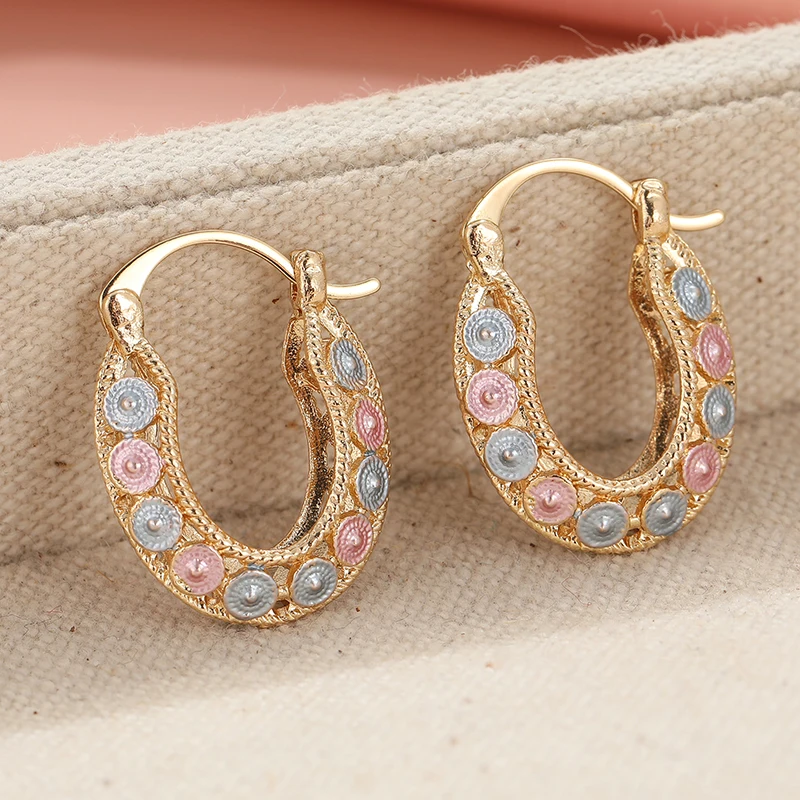 Fashion Classic Gold Color Metal Carving Round Multicolour Pattern Hoop Earrings for Women Jewelry