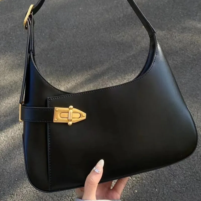 

Кожаная сумка через плечо с золотой фурнитурой, изогнутым ремешком, вместительная, тонкая, для офиса, повседневная, женская модная сумка