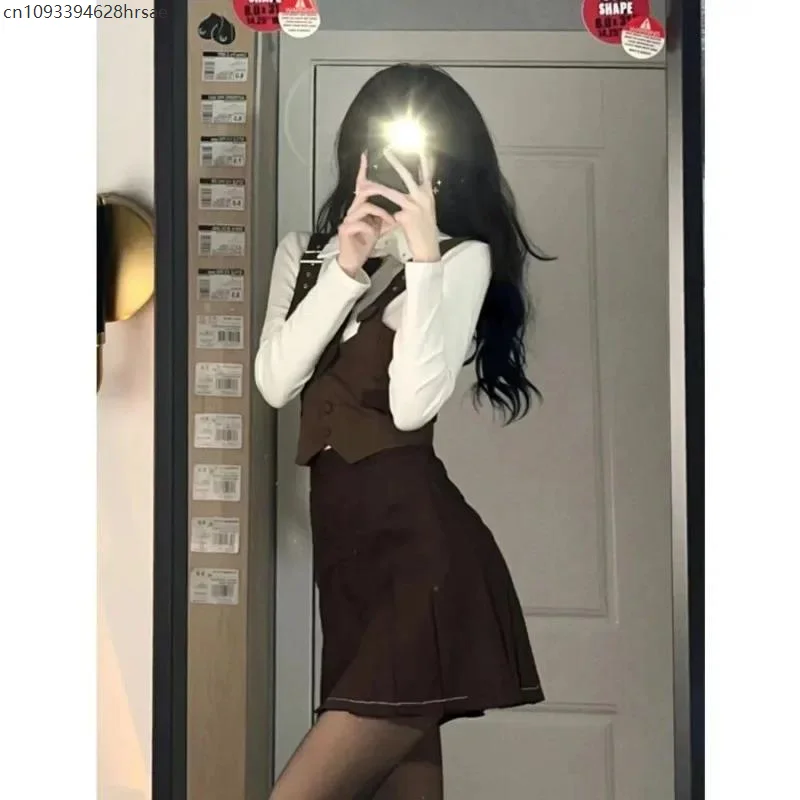 

2025Pure Desire Spicy women Jk Uniform Suit Vest Shirt Matching Half Body Skirt Single/three-piece Set Early Autumn Preppy Style