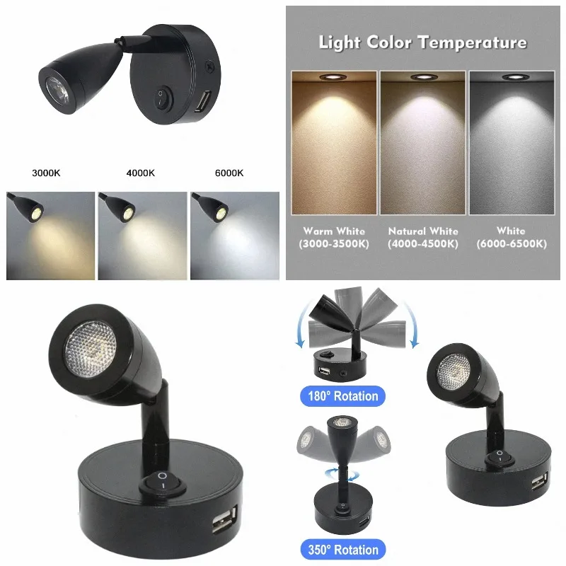 1-Pack 12-24V LED Reading Light Car Interior Spot Lamp Bedside Wall Mount Light for RV Boat Caravan Motorhome Truck Camper