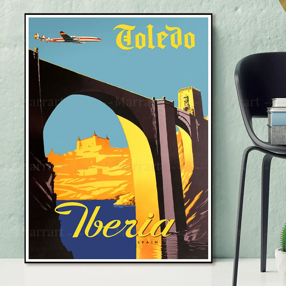 Malaga,Toledo,Santander,Gerona,Barcelona Vintage Travel Poster Print Spanish City Scenery Wall Painting Print Home Decoratin