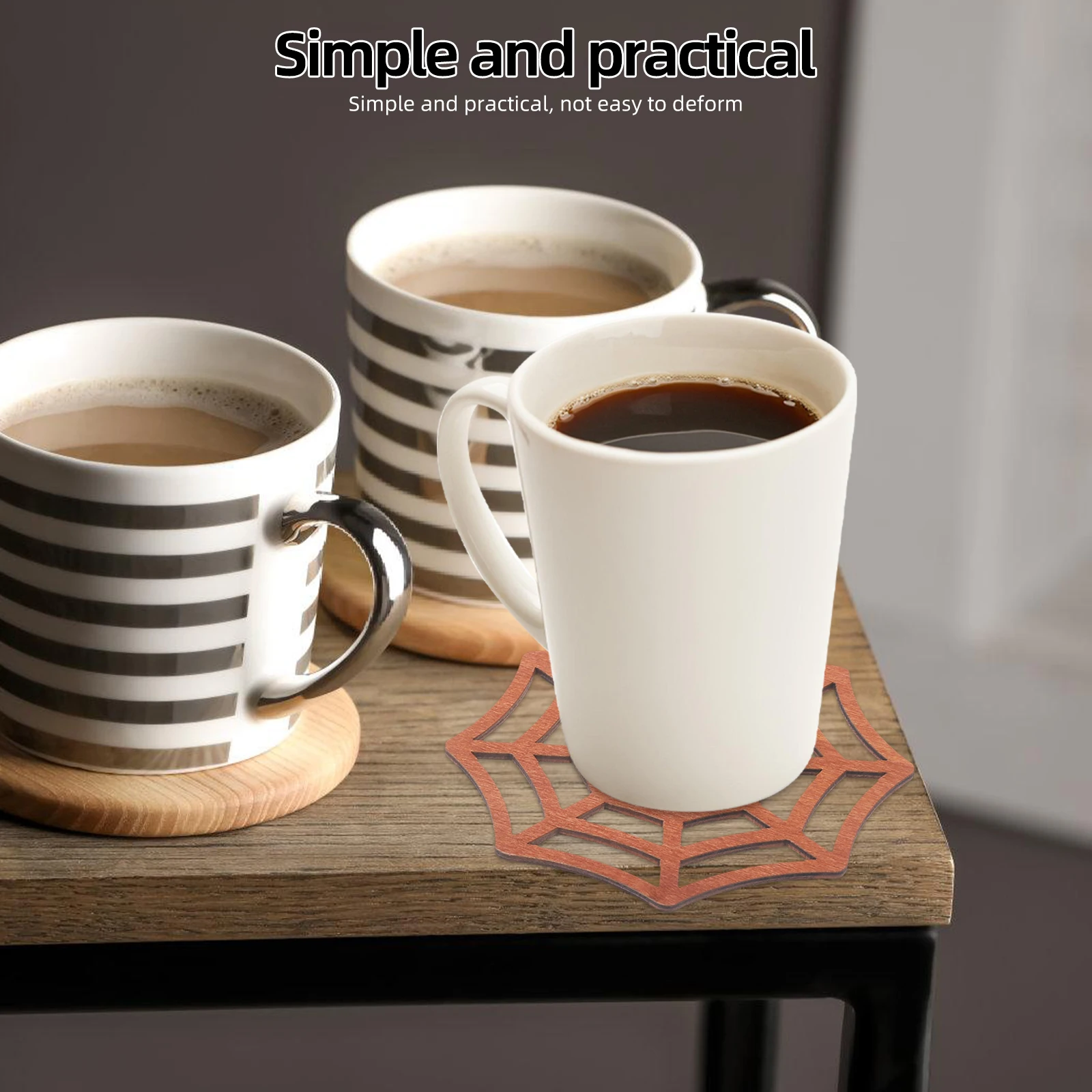 

1Set Spider Web Wooden Coasters Heat Insulation Cup Mats for Halloween Party Home Office Coffee Table Decoration