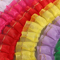 25MM 40 Yards Gold Edge Chiffon Falbala Ruffled Skirt Ribbon Fold Lotus leaf Hair Bows DIY Crafts Handmade Accessorie Wrapping