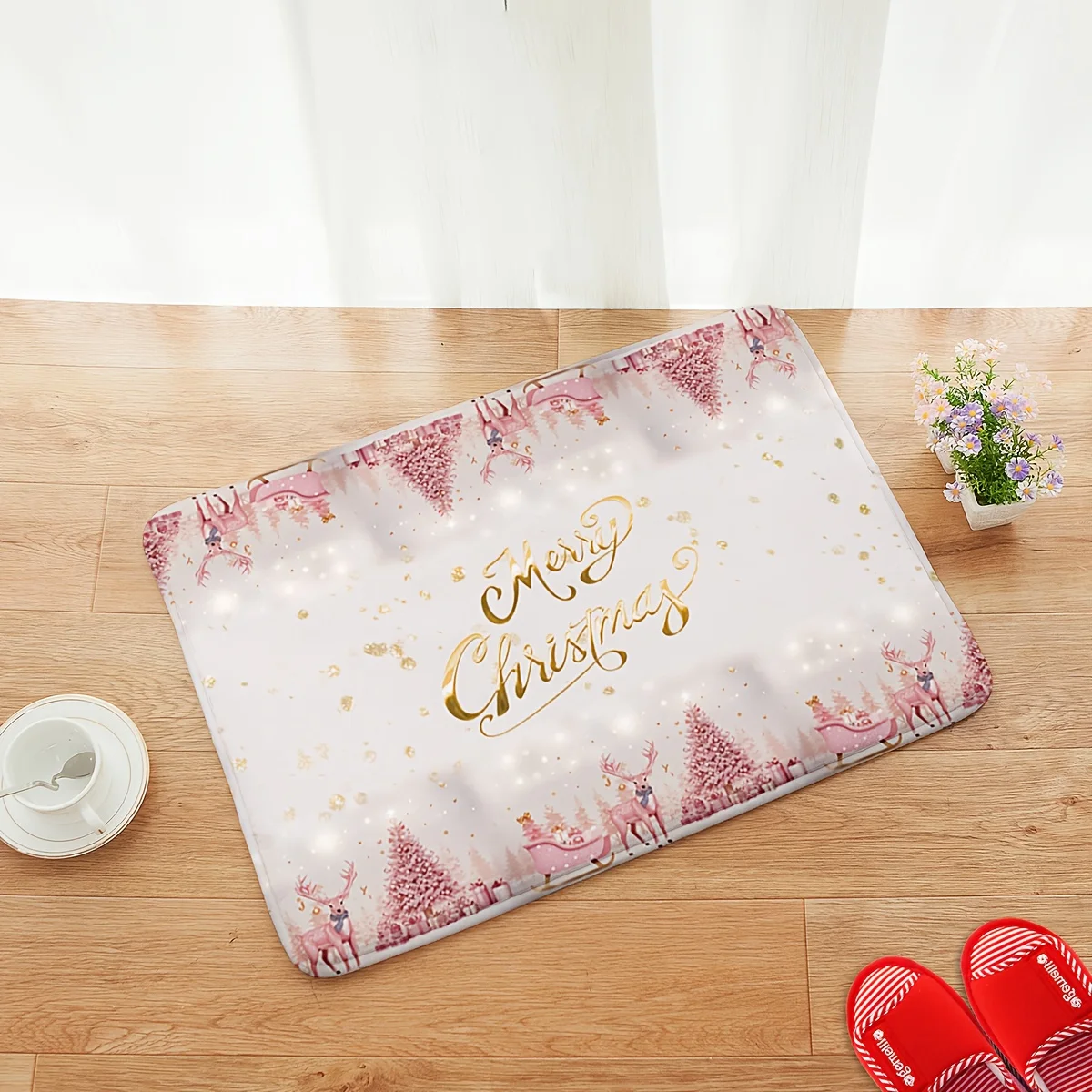 

VIKAMA Pink Elegant And Simple Carpet, Festive Decoration Welcome Mat For Christmas Celebrations, Non-Slip And Dirt-Resistant