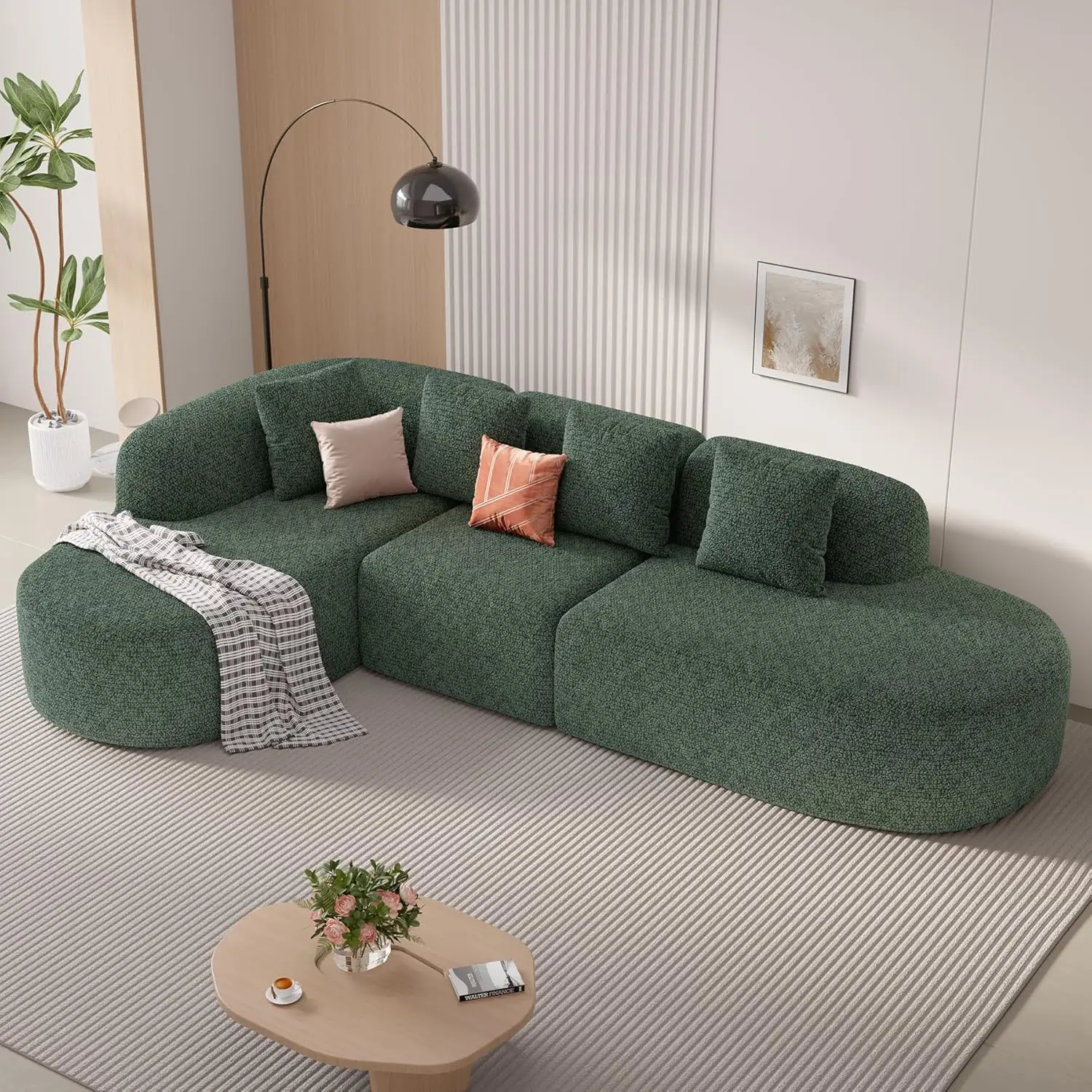114 Inch Boneless Curved Couches for Living Room,Modern Modular Sectional Sofa with Chaise,L-Shape Cloud Sectional, Customized