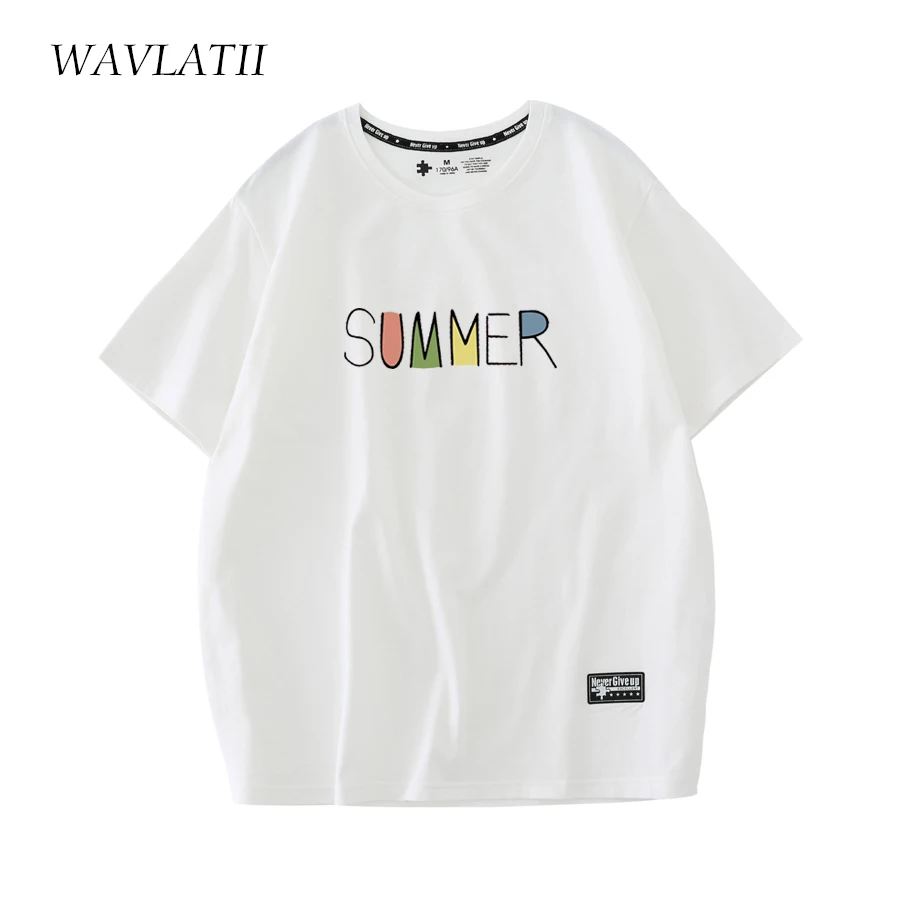 WAVLATII Women New Light Green Summer T Shirts Female 210g/m2 Cotton Fabric Tees Lady White Streetwear Short Sleeve Tops WT2303