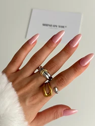 Peri'sbox Stainless Steel Splicing Color Irregular Hollow Open Rings for Women Men Unique Design Double Layer Circle Finger Ring
