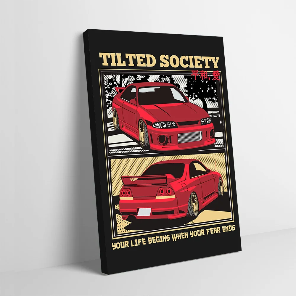 Tilted Society - Red Sports Car Poster Customizable Printed Canvas Painting Wall Art Gift for Room Decorating Interior Wand Deko