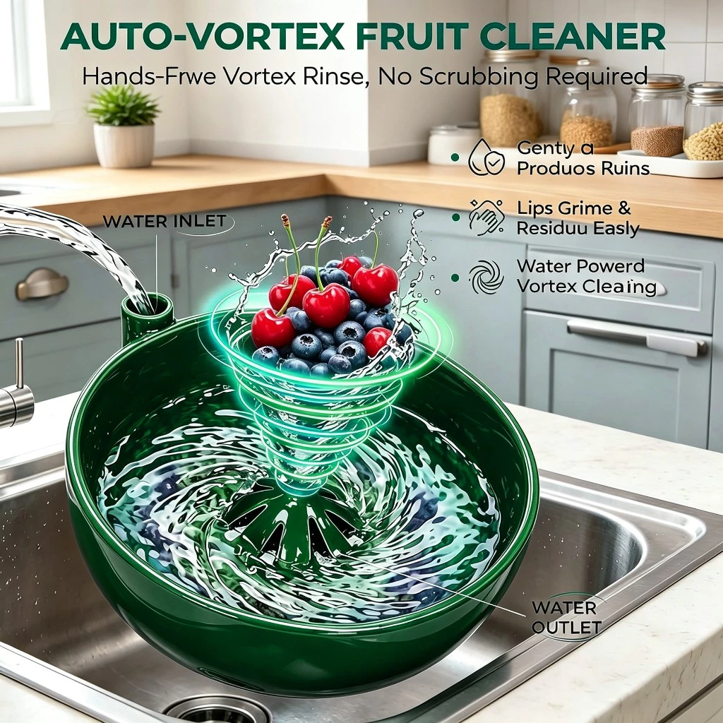 Imitation Ceramic Berry Swirl Bowl Drain Holes Center Cone Design Vegetable Cleaning Bowl Quick Drainage 360 Degree Cleaning