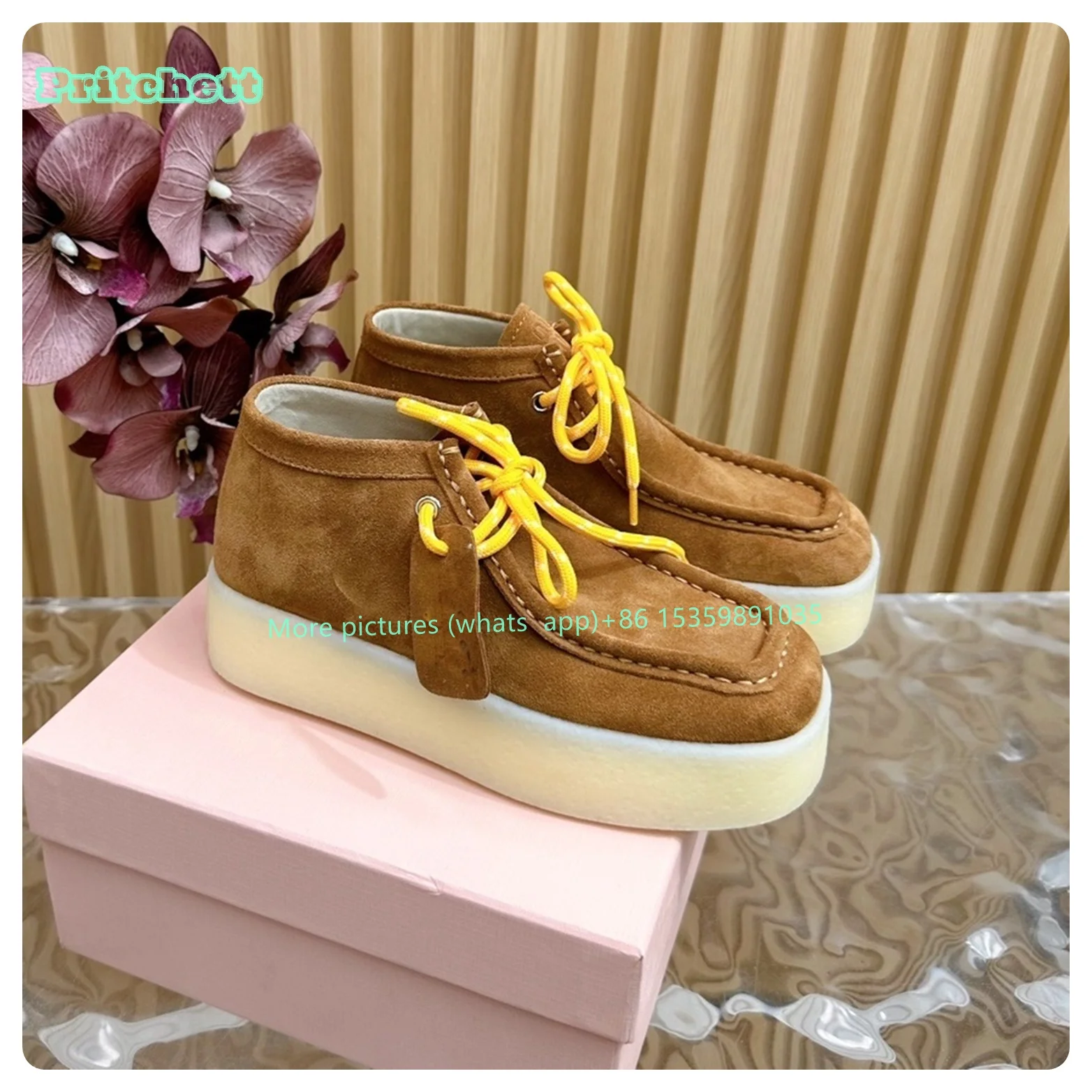 Suede Square Toe Lace-up Platform Height Increasing Casual Shoes Solid New Luxury Casual Women Shoes 2024 Shallow Women