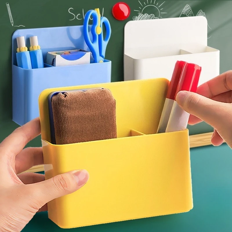 Caixa de armazenamento de geladeira magnética organizador de plástico transparente com suporte de marcador para geladeira mesa material escolar de escritório