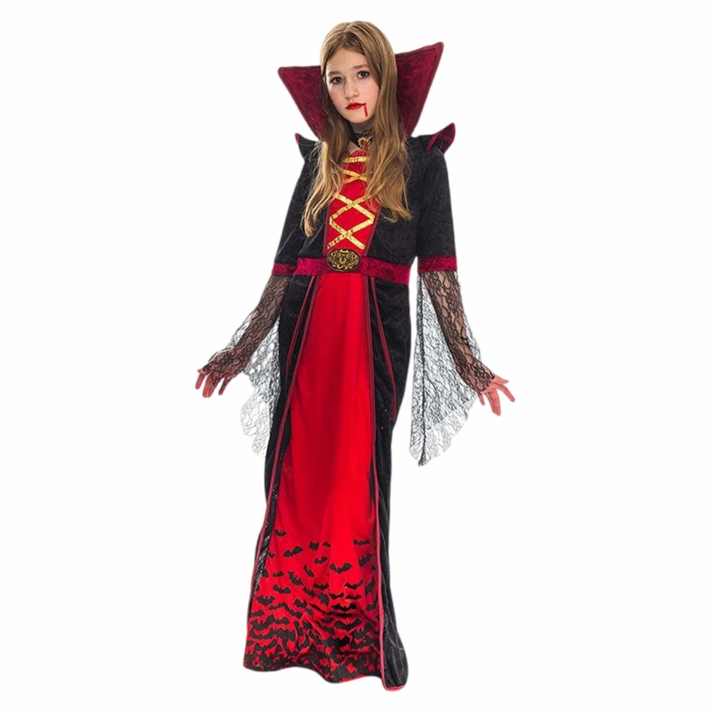 

Halloween Vampires Cosplay Costume Girls Dress Red Holiday Party Long Dress Queen Role Costume Ball Stage Performance Clothes