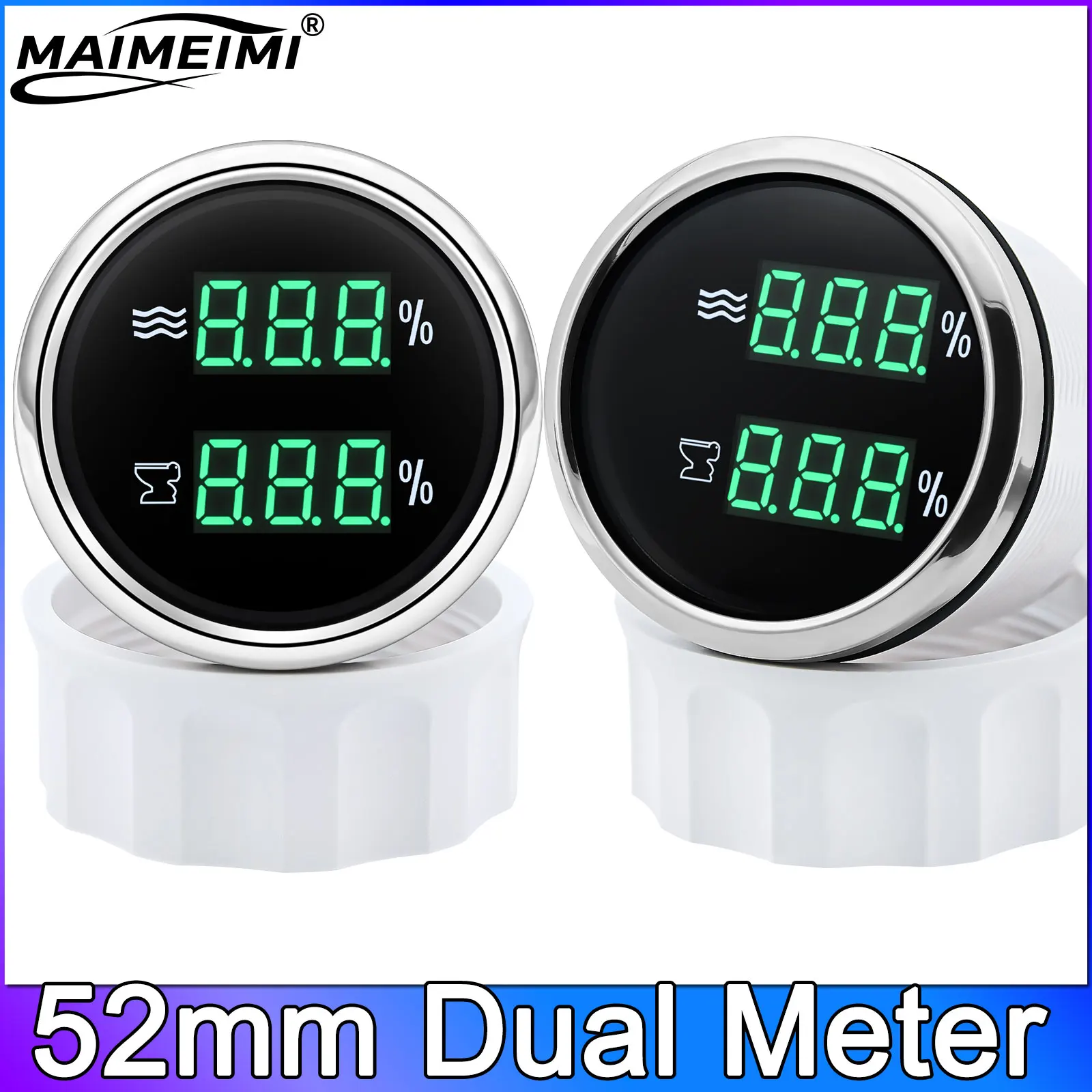 2IN1 52MM Water Level+Sewage Level Meter Digital Dual Gauge with Alarm Water / Sewage Level Sensor 0-190ohm HTG for Boat Car 12V