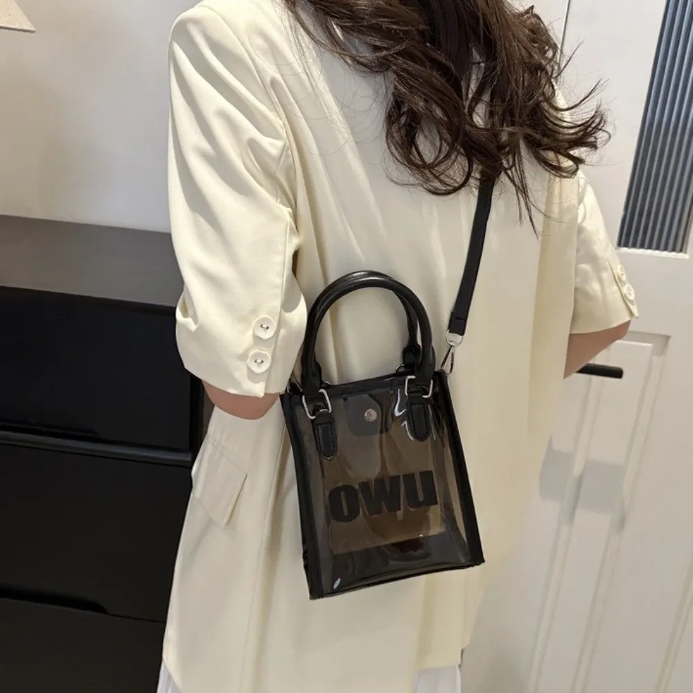 

Simple Letter Print Transparent Jelly Bag Large Capacity Black Clear PVC Handbag Storage Pouch Frosted PVC Shoulder Bag Shopping