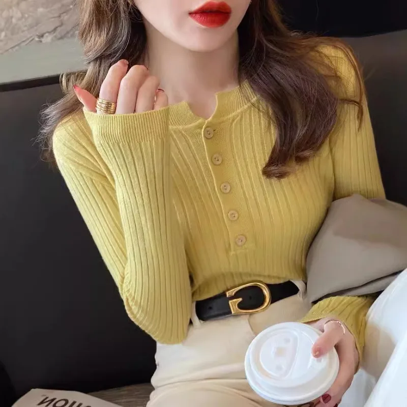 

2026 New Womens V Neck Long Sleeve Knit Top Slim Fit Inner Wear For Spring Autumn