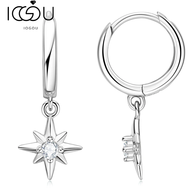 IOGOU 2022 Trend New Hoops Earrings for Women 2.5mm Moissanite Star Starburst North-Star Real 925 Charm Drop Earring Virgin Girl