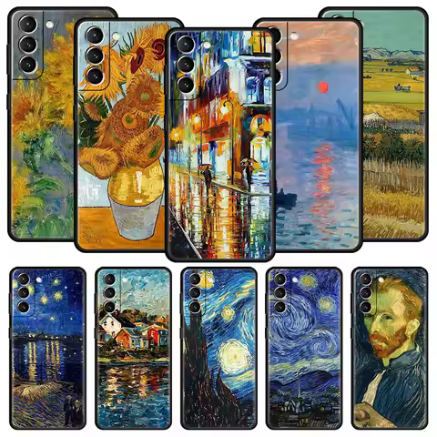 Van Gogh Oil Painting Phone Case For Samsung Galaxy S23 S22 S21 Ultra S20 FE 5G S10 S9 S24 Plus S10E Cover Black Silicone Shell