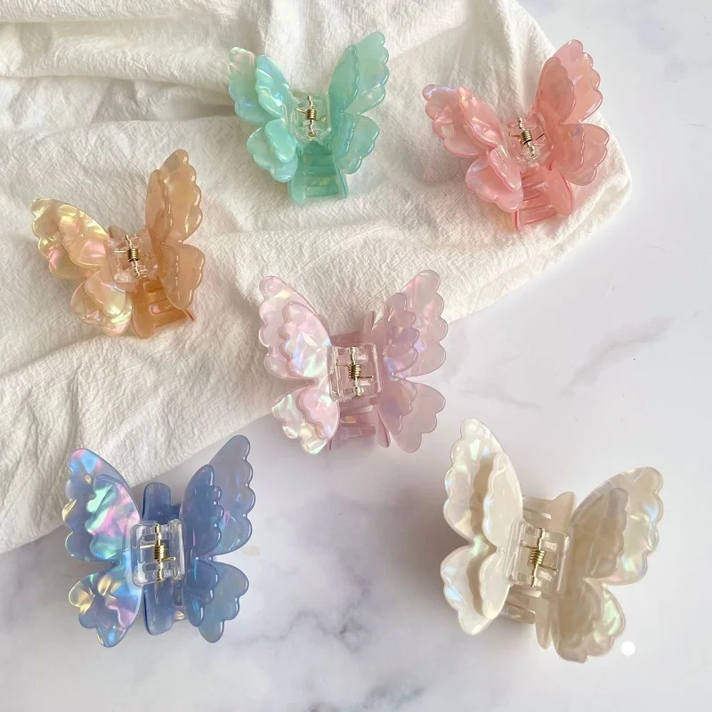 Fairy Butterfly Hair Claw French Retro Acetate Crab Hair Clip Summer Sweet Princess Shark Clip Coiled Hairpin Hair Accessories