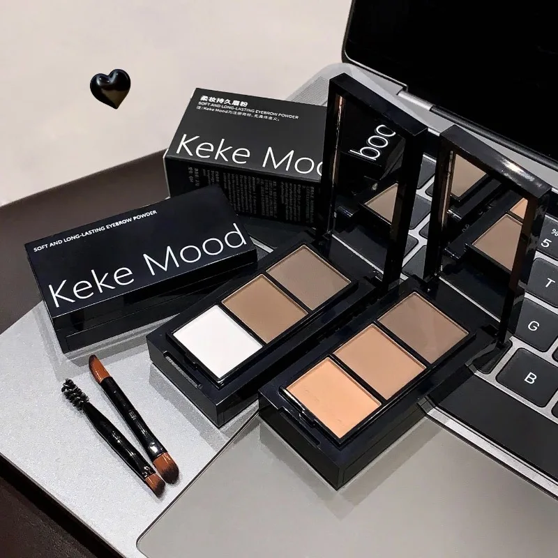 Paleta de polvos para cejas de tres colores con cepillo para cejas, maquillaje profesional resistente al agua y al sudor, polvo para cejas de larga duración