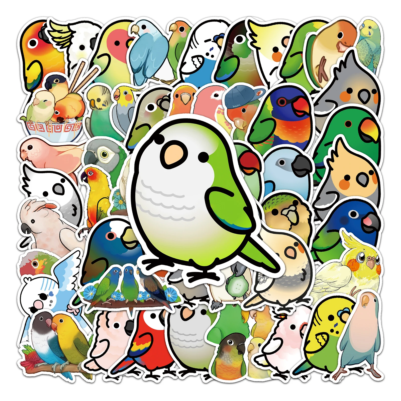 50Pcs Parrot series Cartoon Cute Waterproof Sticker Skateboarding Snowboard Retro Vinyl Sticker