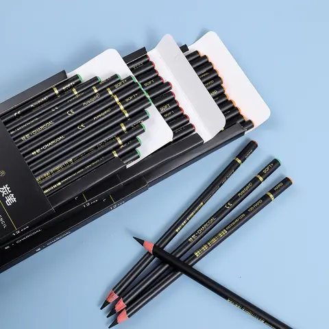 12pçs lápis de carvão profissional para desenho, esboço, sombreamento, lápis artísticos para iniciantes e artistas