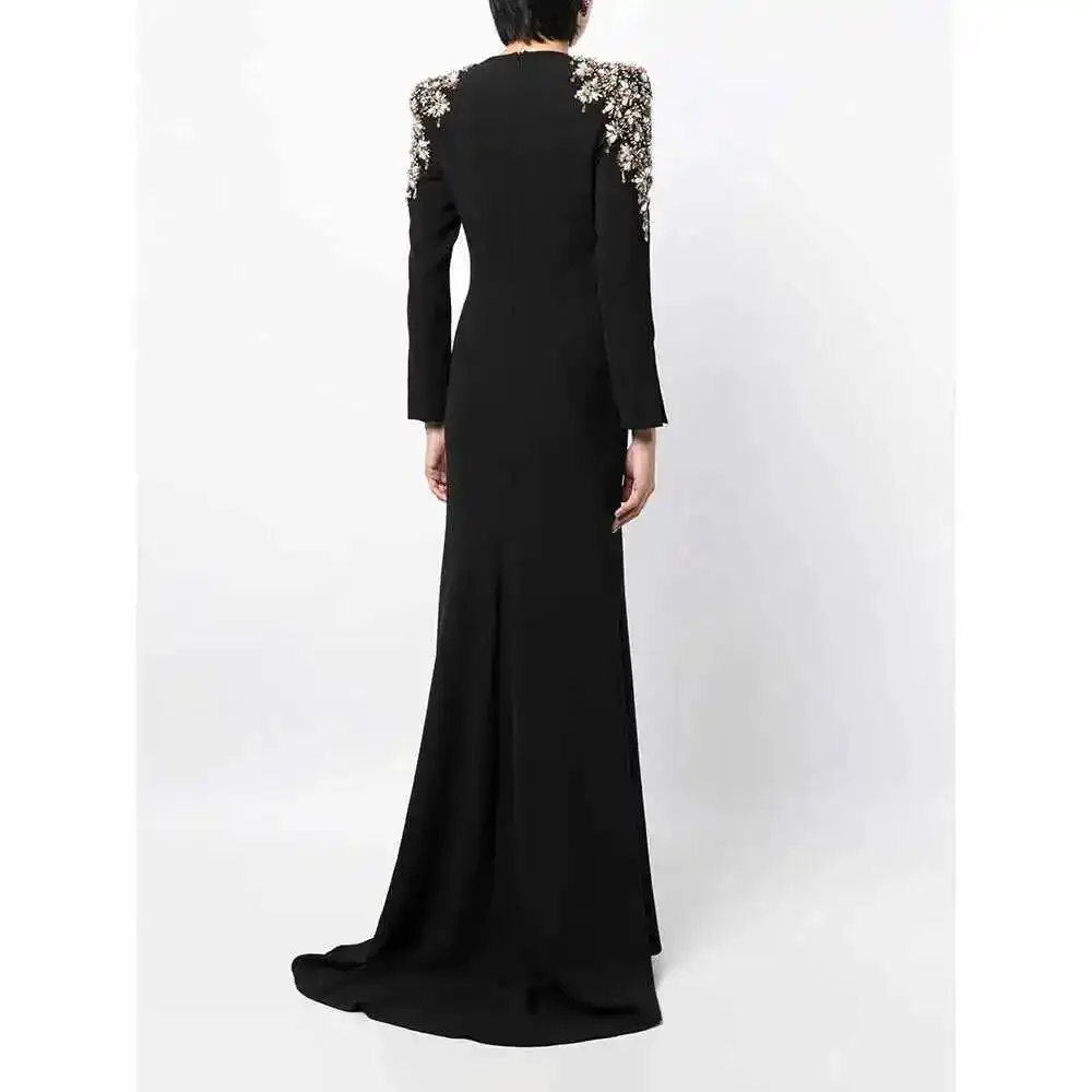 Vintage Luxury Beaded Women Long Blazer Dress Slim Fit Floor Length Overcoat Formal Wear Coat Customized Evening Party Outfits