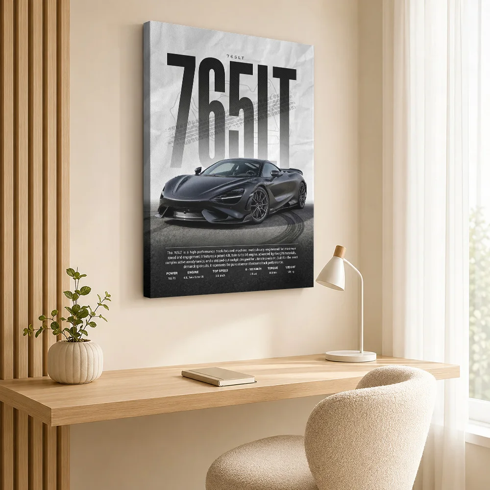 Striking Black British 765LT Car Canvas Painting Poster Customized Photo Modern Gallery Style Wall Art Garage Decor Driver Gift