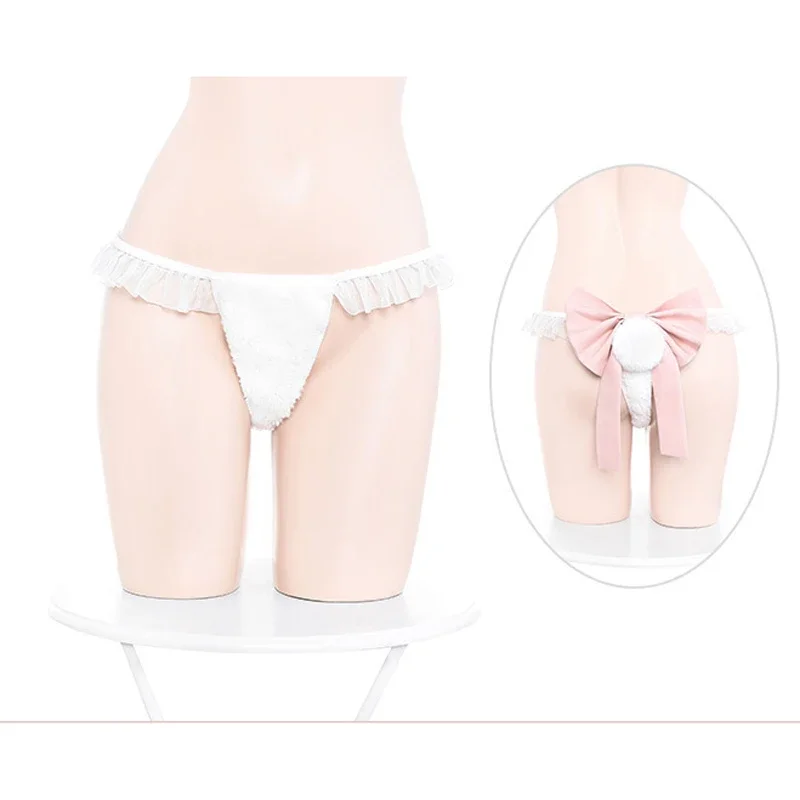 White Plush Bunny Girl Cosplay Sweater Underwear Women Sexy Lingerie Rabbit Ear Bra and Panties Suit Exotic Outfits Costumes