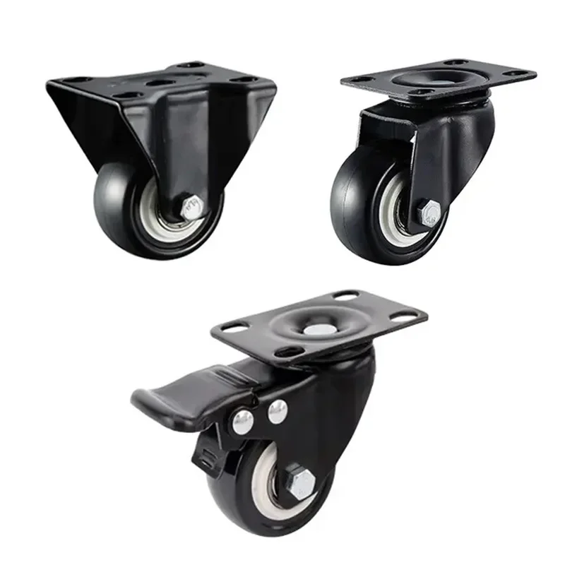 4 Pcs 2.5 Inch Gold Diamond Universal Wheel/Black Flat Base With Brake With Double Bearing Sleeve Black Furniture Caster