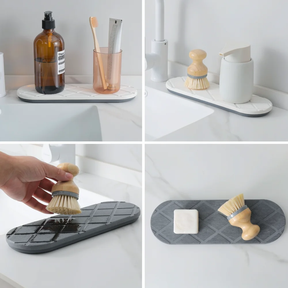 Creative Kitchen Drying Mat Silicone Diatomite Bathroom Countertop Tray Sink Organizer Non Slip Fast Dry Water Absorbing Pad
