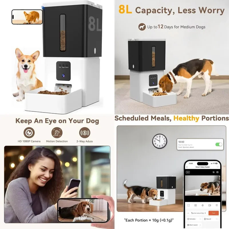8L seller WiFi application control 1080p high definition automatic pet feeder food dispenser for small and medium