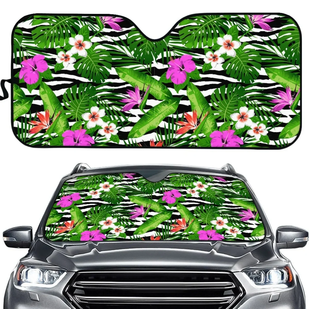 Car Sun Shade Windshield Green Hawaiian Hibiscus Flower Front Window Sunshade Automotive Windscreen Car Accessories Universal