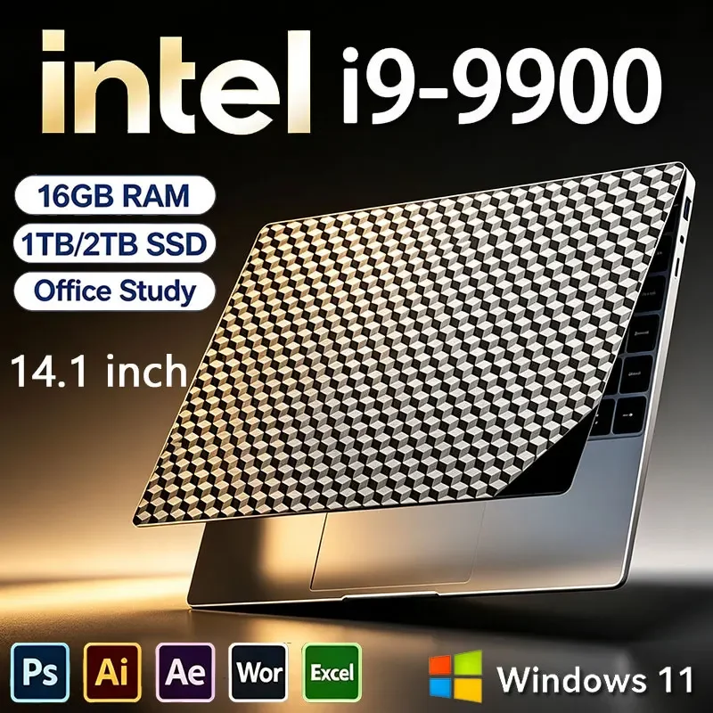 New Ultra Slim 14.1 Inch Windows 11 Laptop 32GB RAM 512GB 1TB SSD Intel I9-9900 1920*1080 HD Screen Gaming Office Notebook PC
