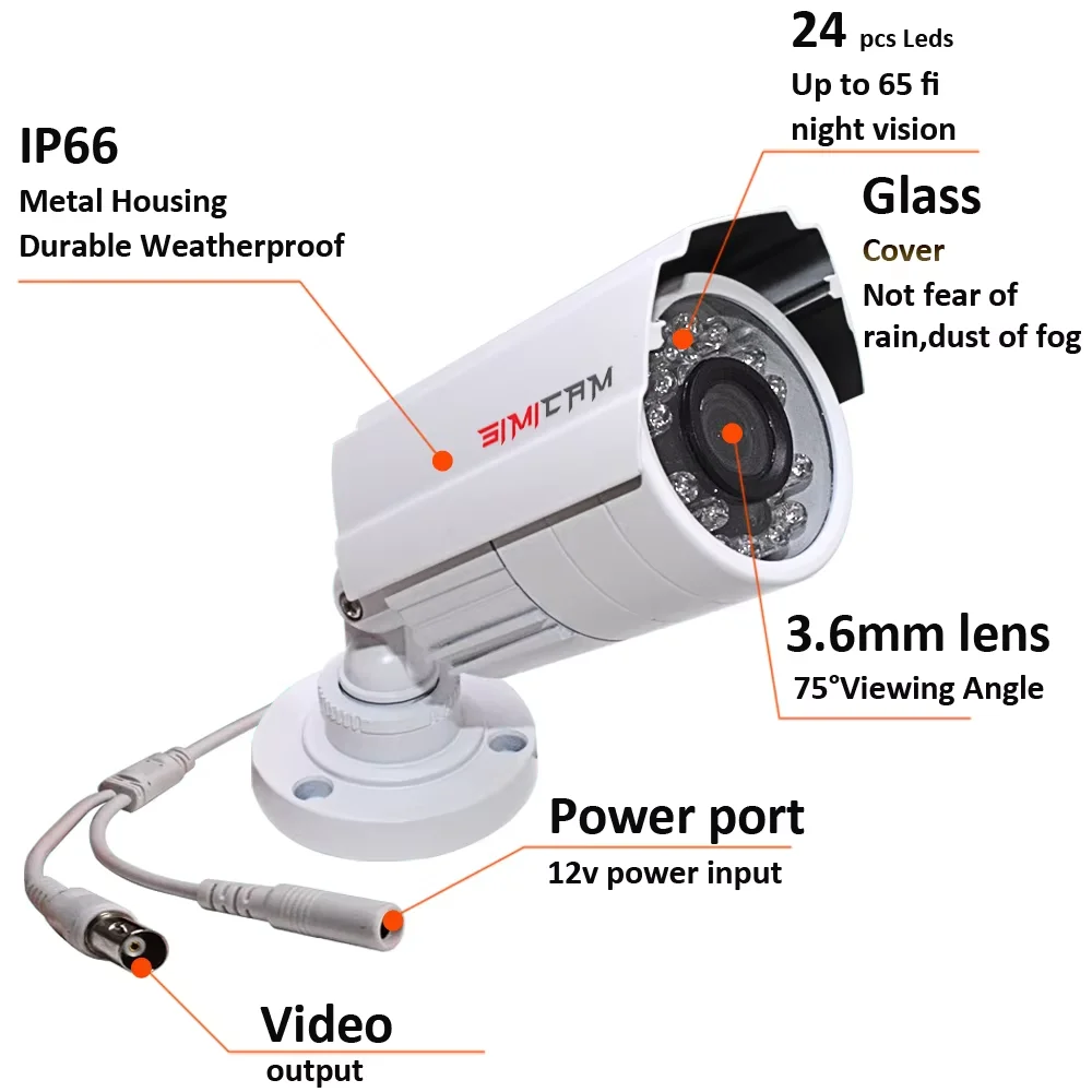 HD 720p/1080p AHD analogowa kamera monitorująca noktowizor DVR CCD do zastosowań zewnętrznych wewnętrzna wodoodporna kamera bezpieczeństwa CCTV w domu i biurze