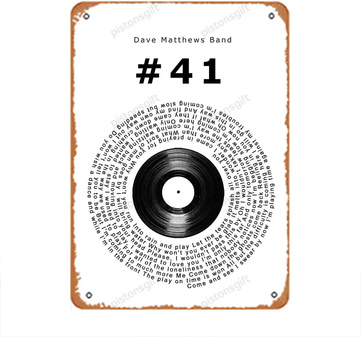 Dave Matthews Band #41 Vinyl Record Song Lyric Music Poster Print Vintage Metal Tin Sign Metal Sign for Garden Club Outdoor Indo