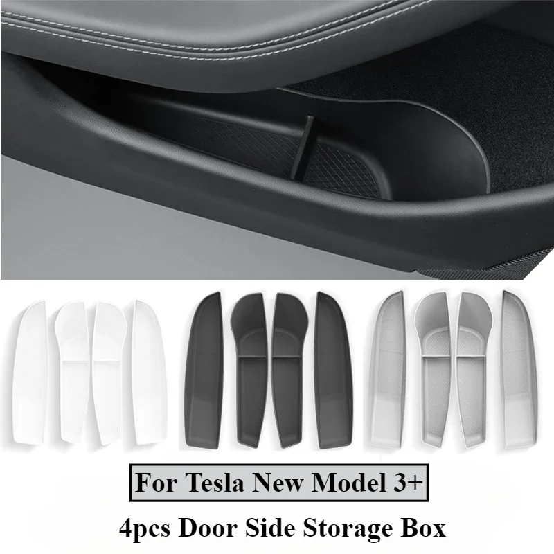 

4PCS TPE Car Door Side Storage Box Front Rear Door Handle Armrest Tray Organizer For Tesla Model 3 Highland After 2023.10