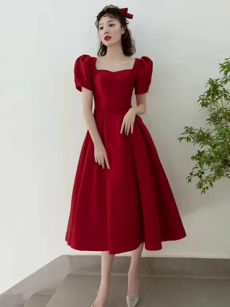 

Элегантное женское свадебное платье винно-красного цвета, идеально подходит для помолвки, свадебного торжества и повседневной носки.