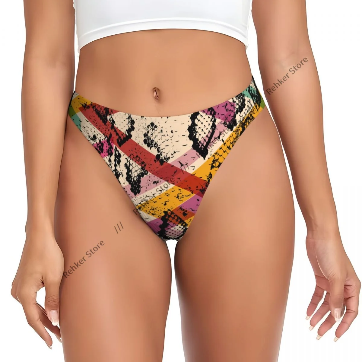 Ropa interior Sexy para mujer, Tanga con estampado Magenta negro de piel de serpiente, bragas