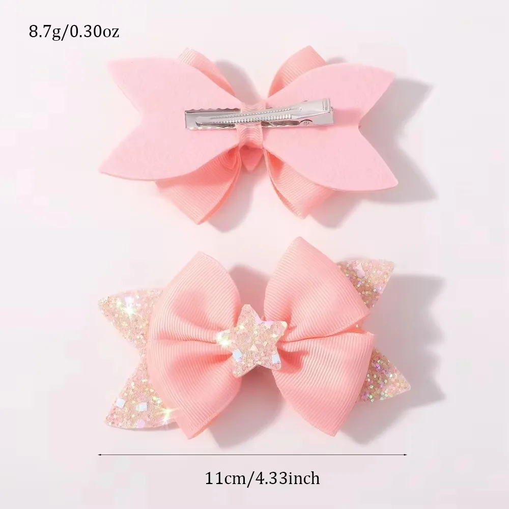 BABY BOWS 2Pcs 4.33inch Star Glitter Bow Hair Clips for Girls Boutique Ribbon Dovetail Barrette Headwear Kids Hair Accessories