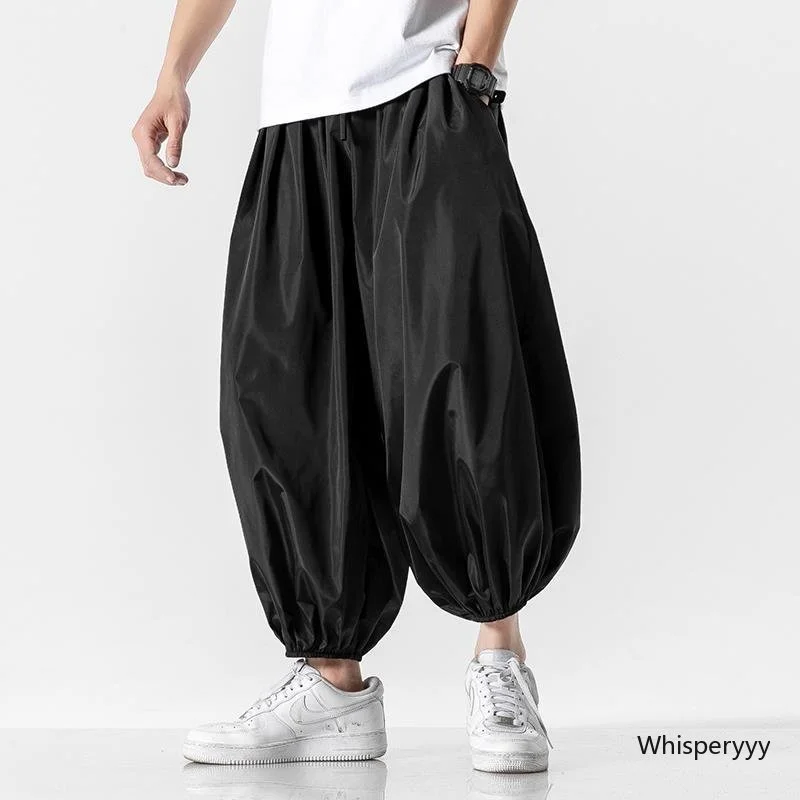 

Fashion Bloomers Men's Literary Wide Leg Pants Loose Casual Nine Points Pants Vintage Wild Male Haren Pants Spring Summer 2023