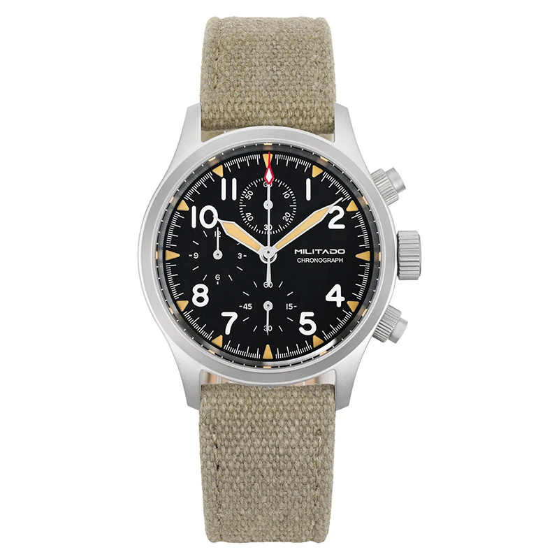 Militado ML1868KF Retro VK67 quartz chronograaf horloge roestvrijstalen behuizing 3 wijzerplaat waterdicht 100M multifunctioneel militair horloge