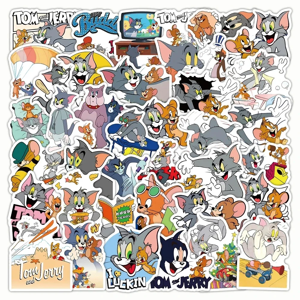 50PCS Fun Cartoon Cute Tom and Jerry Sticker DIY Phone Laptop Luggage Skateboard Graffiti Decals Fun for Kids Toys Gifts