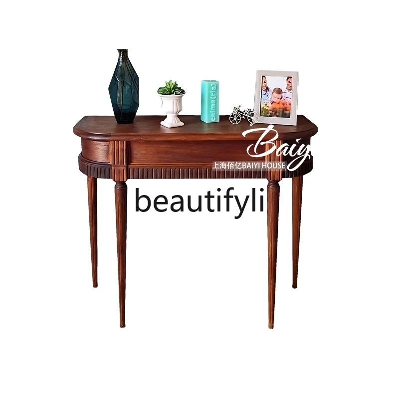 

American solid wood semicircular entrance table French entrance cabinet against the wall corridor very narrow entrance table